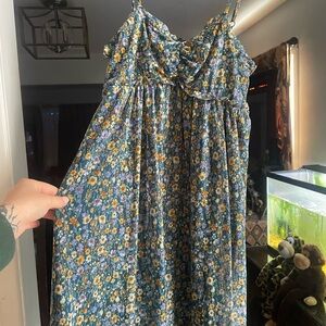Lily Rose Asymmetrical Floral Dress - Blue and Yellow